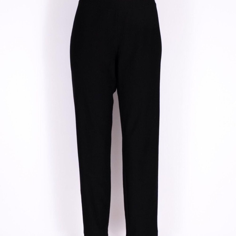 Eileen Fisher Jersey Knit Stretch Straight Black Pull On Dress Pants SZ L